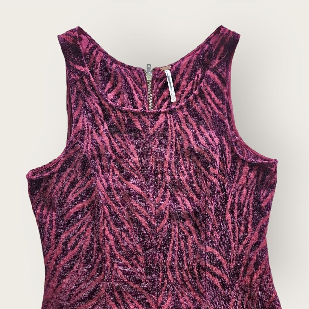 Free People Chenille Zebra Print Drop Waist Pleated Mini Dress in Mulberry 6 - Picture 6 of 12